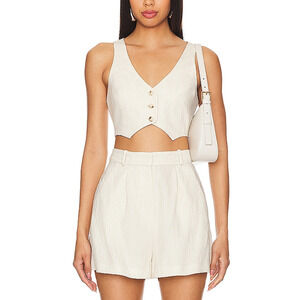 Amanda Uprichard 'Ethan' White Cropped V Neck Vest Size L